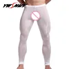 New Men's Sexy Nylon Transparent Long Johns Homme Lce Silk Sheer Leggings Bottoms Gay Spandex Lounge Tights Underwear Homewear 1