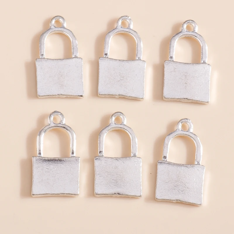 Leslie 10 Stück/Set Trendige Legierung Silberfarbene Vorhängeschloss-Anhänger für Armbänder Halsketten DIY Handgemachtes Schmuckzubehör