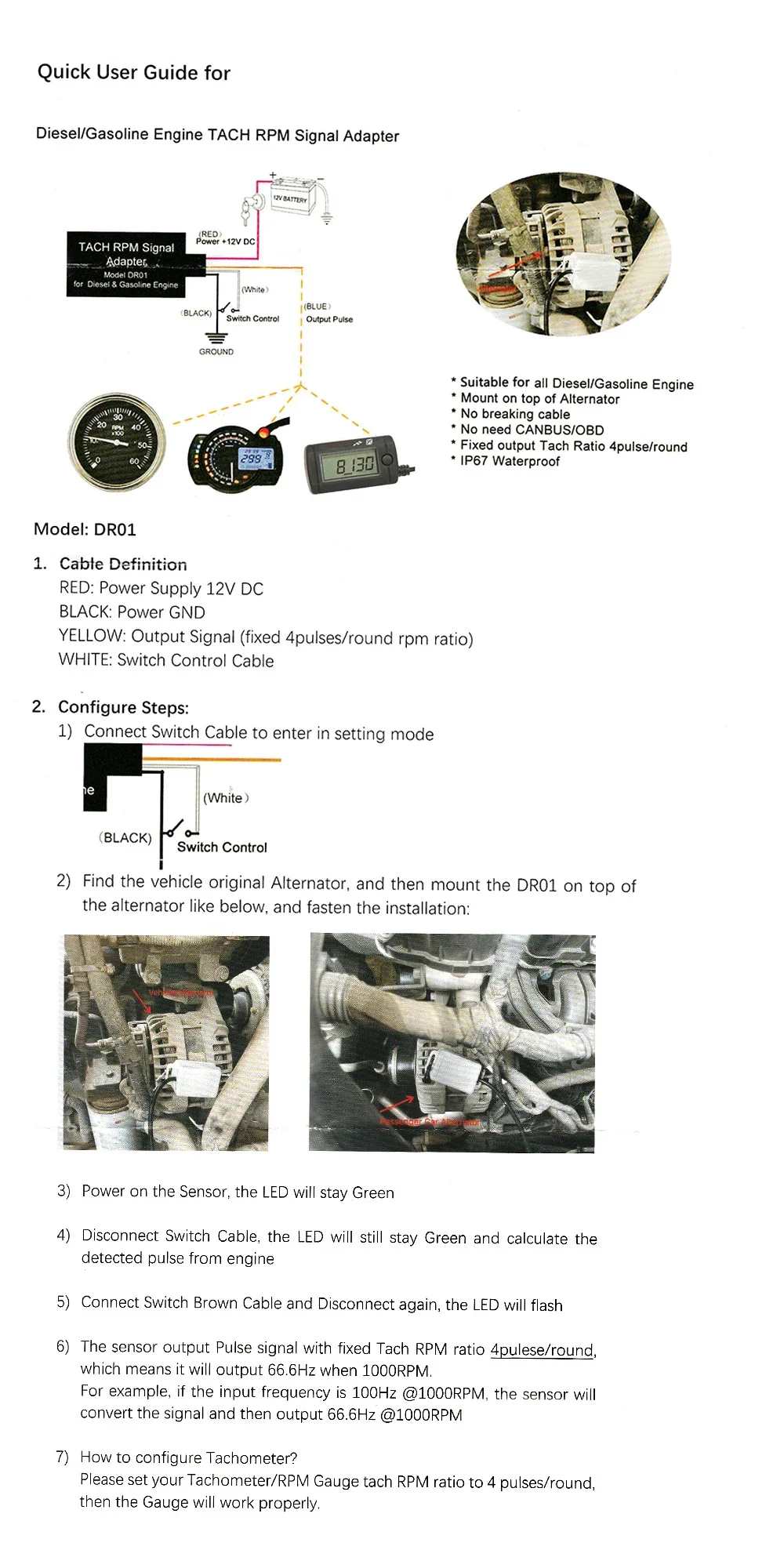 Universeller Tachometer-Sender-Adapter Tacho-Signal-Konverter 9-32 VDC für Auto Motorrad Boot Yacht Motor – Detail 16