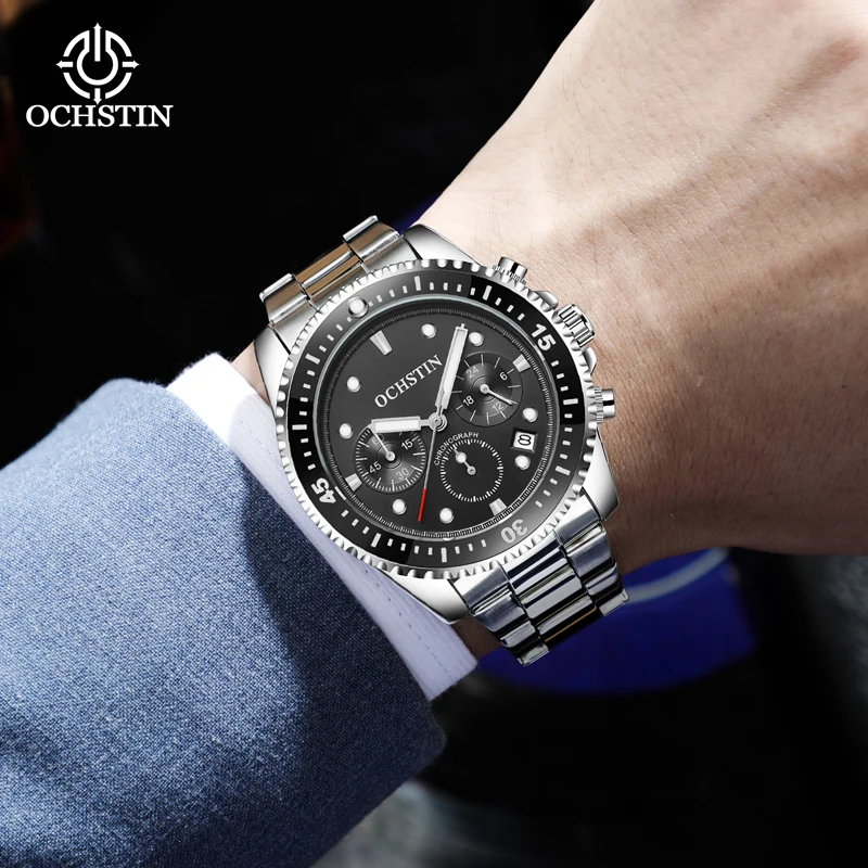 OCHSTIN Voyager Series Multi-functional Quartz Watch Steel Strap Elegant Taste Simple Style Waterproof Mens Quartz Clock