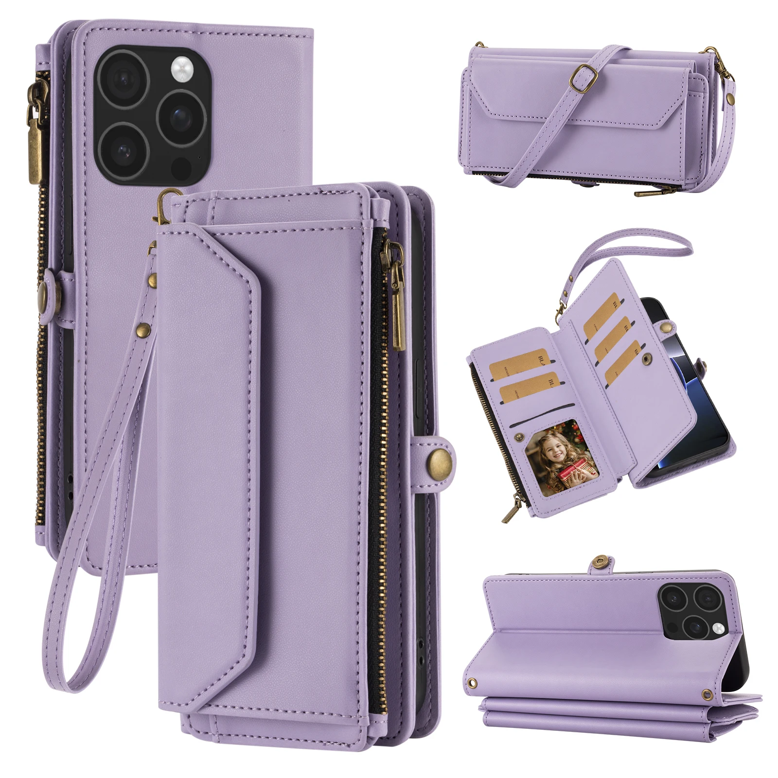 Deluxe Multi-Card Slot Wallet-Style Phone Case with Long and Short Straps, Protective Coin Pocket & Crossbody Strap, Anti-Drop Faux Leather Design
