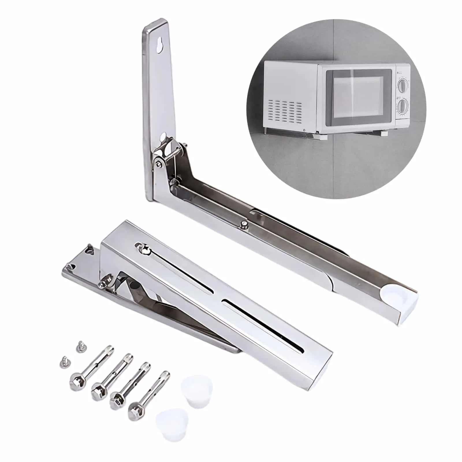 

2Pcs Foldable Stainless Steel Microwave Oven Rack Wall Mounted Retractable Storage Rack Oven Rack Adjustable for Home Kitchen