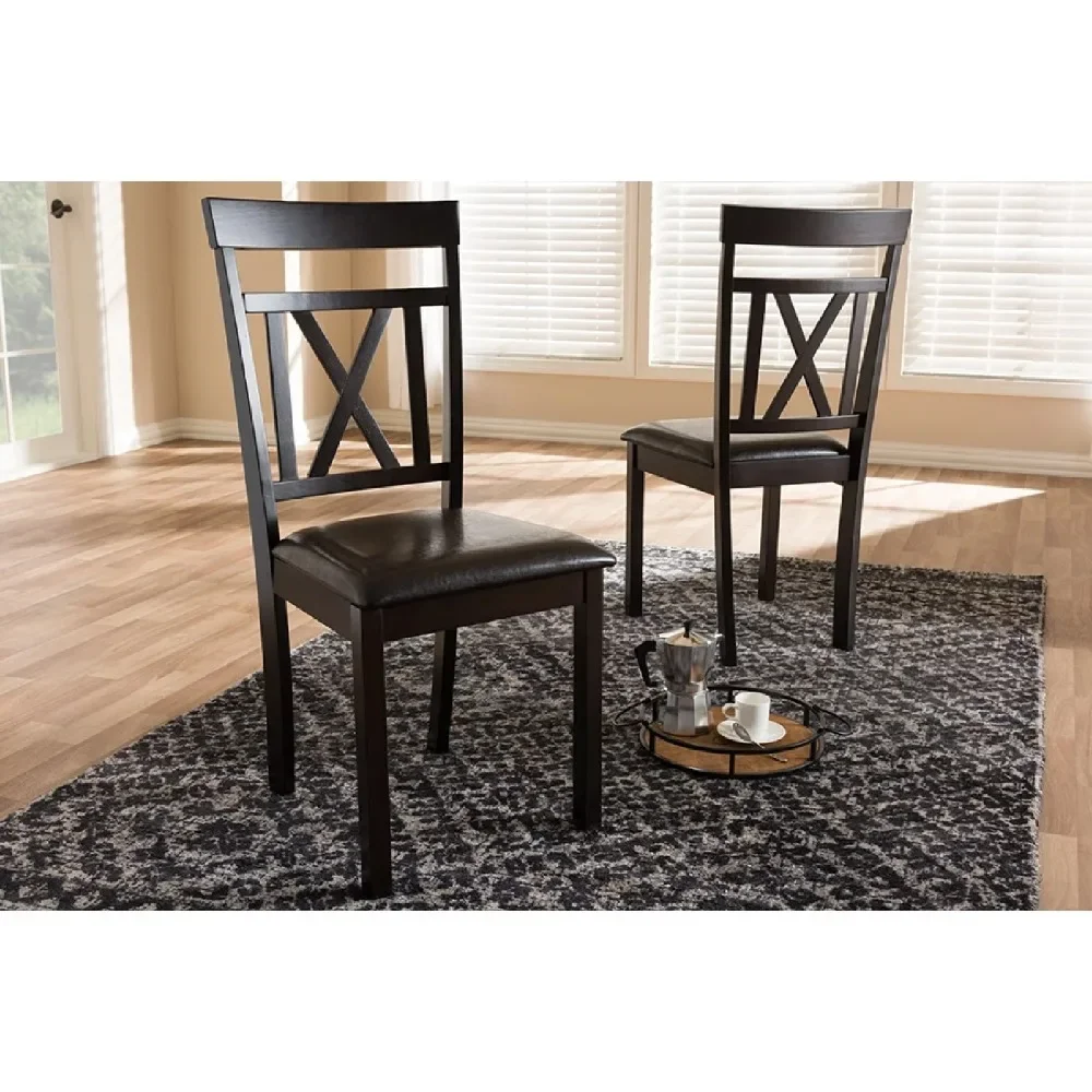 

Modern and Contemporary Dark Brown Faux Leather Upholstered Chairs 2-Piece Dining Chair Set