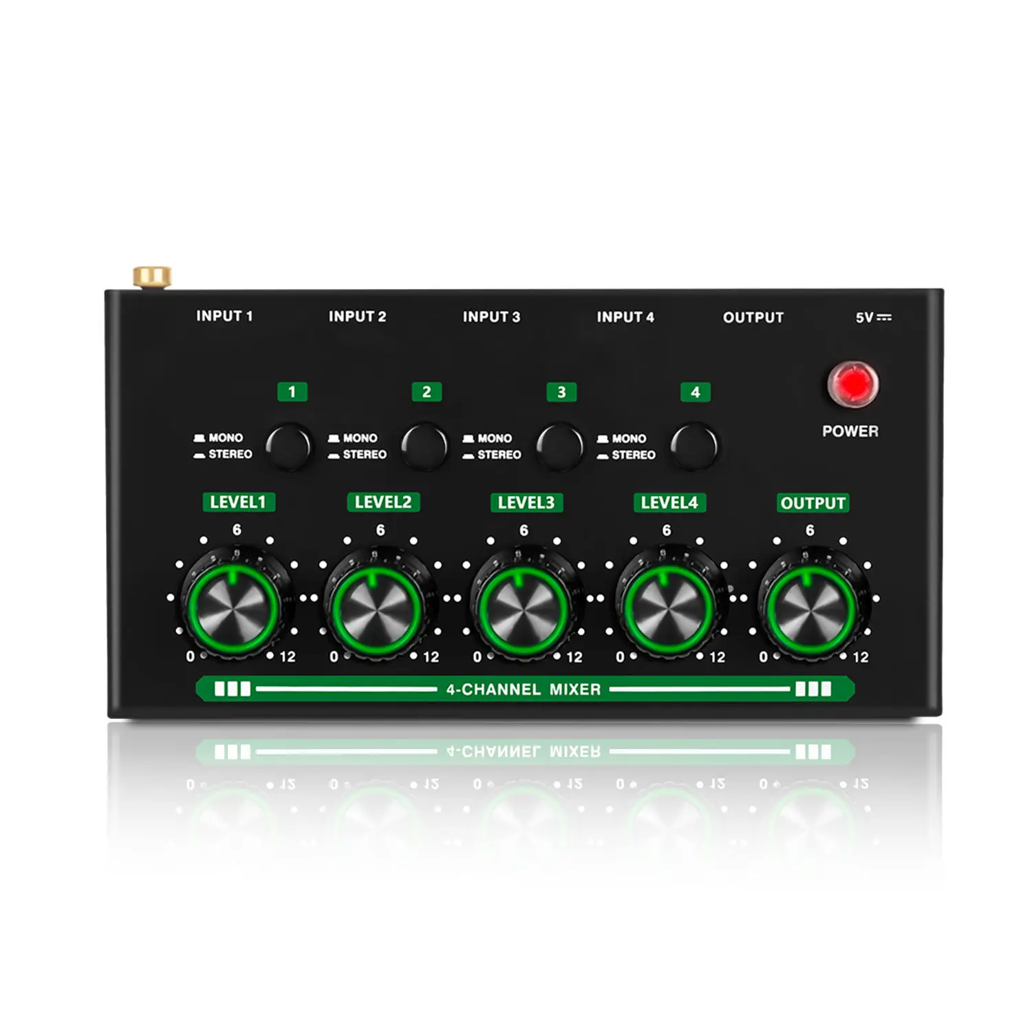 GOOERMI MIX400P Low Noise 4-way Audio Mixer Mixer Microphone Instrument Distribution Expander Four in One Out Mix
