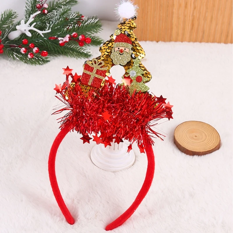 Sequined Christmas Decorative Hairhoop New Year Party Christmas Tree Headband Festival Decors Family Gathering Headwear