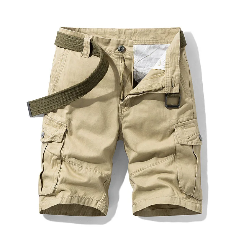 

2024 Summer Men's Baggy Multi Pocket Military Cargo Male Cotton Khaki Mens Tactical Shorts Short Pants 30-38 No Belt