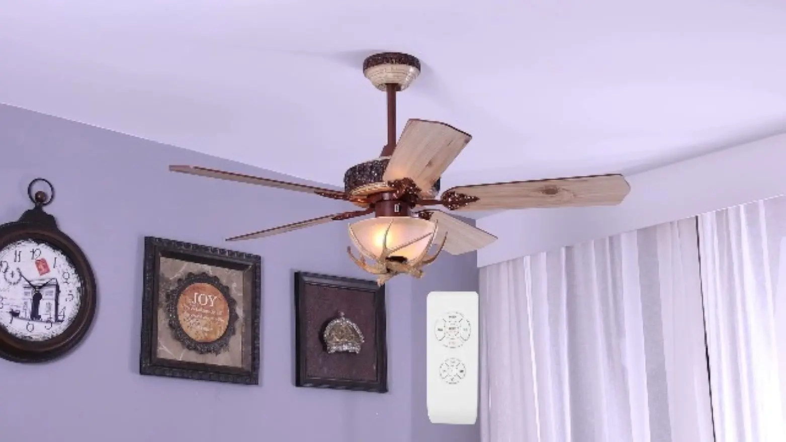Lights and Remote, Modern Chandelier Fan Light, Indoor Cabin Electrical Fan with 5 Wood Blades