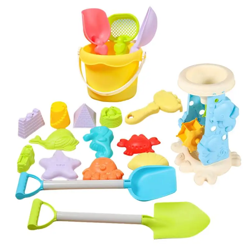 

Toddler Beach Toys Cute Sandbox Toys 19PCS Cartoon Ocean Theme Sand Molds Summer Toy Rake Shovel Beach Bucket For Outdoor Beach