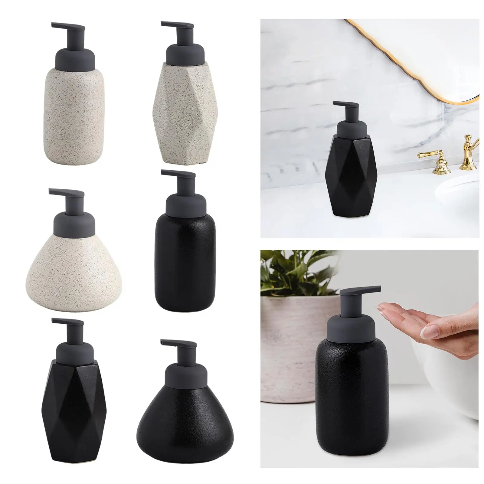 1Pcs Soap Dispenser Ceramic Reusable Manual Liquid Lotion Handwash Container for Countertop