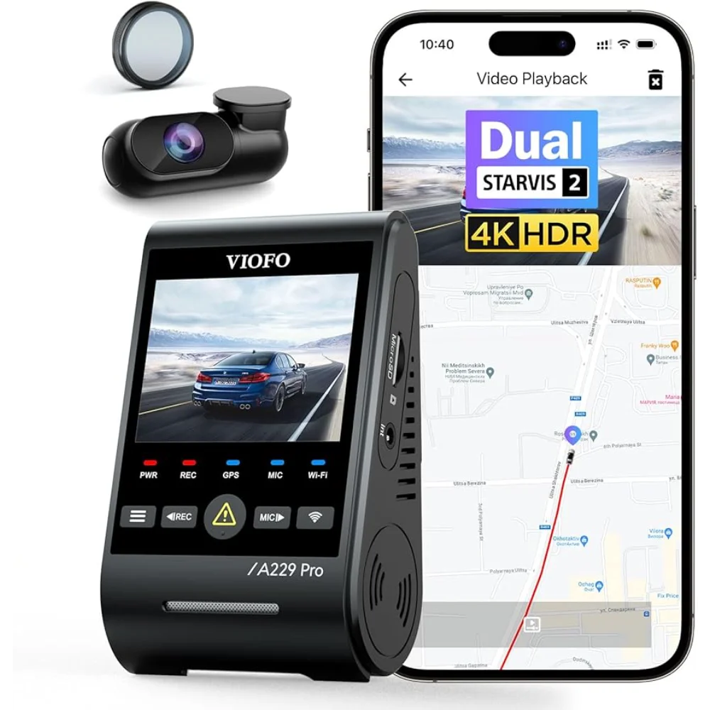 

VIOFO A229 Pro 4K HDR Dash Cam, Dual STARVIS 2 IMX678 IMX675, 4K+2K Front and Rear Car Camera, 2 Channel with HDR, Voice Control