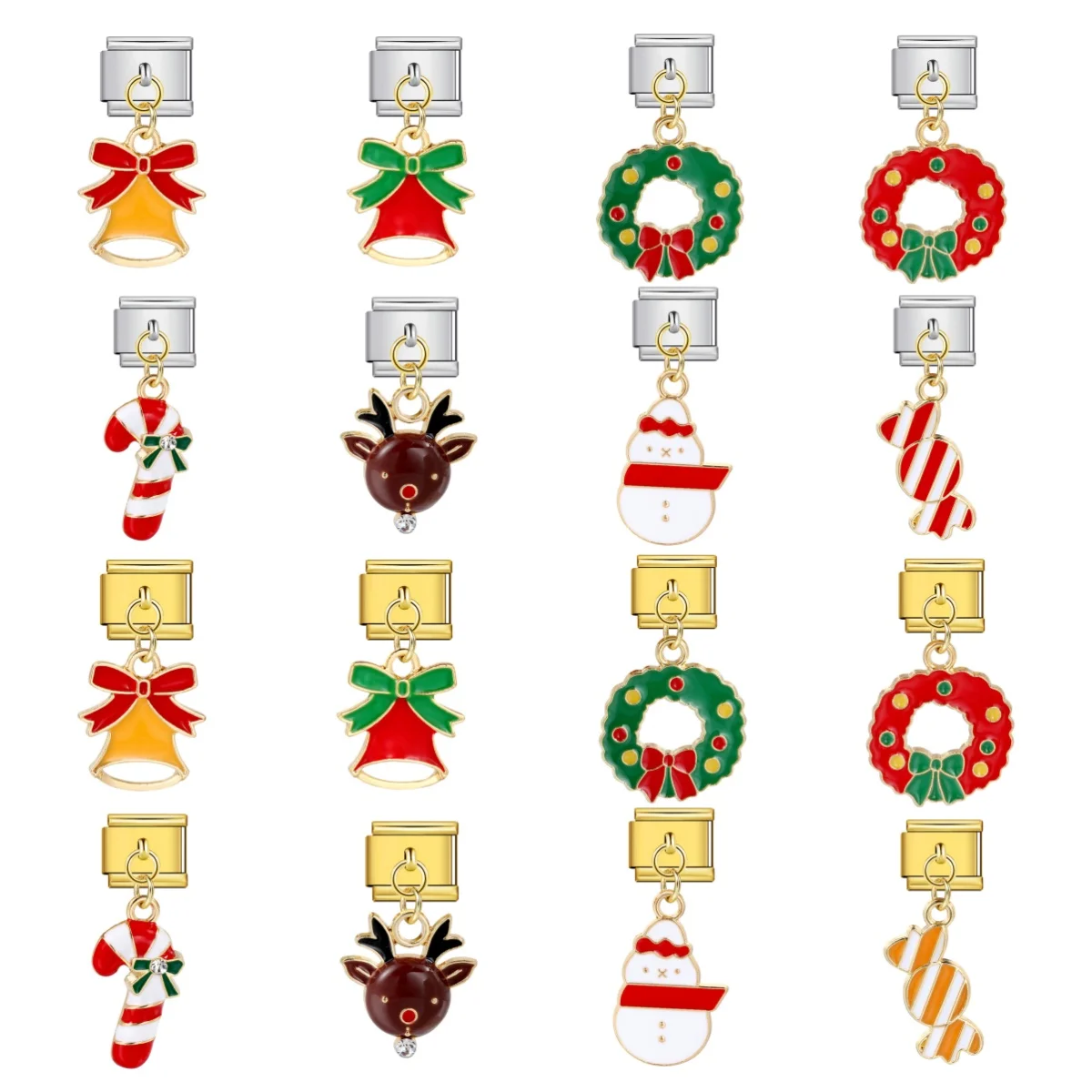 Romantische Weihnachten Schneemann Süßigkeiten Glocke Elch Hirsch italienische Links Charme passen 9mm Edelstahl Armband Schmuck DIY machen – Detail 1
