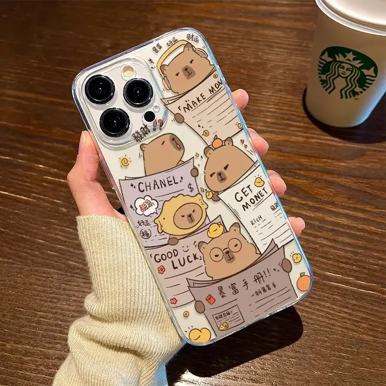 Adorable Capybara Cartoon Shockproof Transparent Phone Case