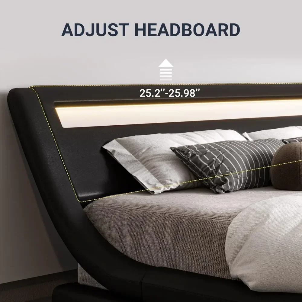 King Size LED Platform Bed Frame with Adjustable Headboard/No Box Spring Need/Easy Assembly/Faux Leather 4