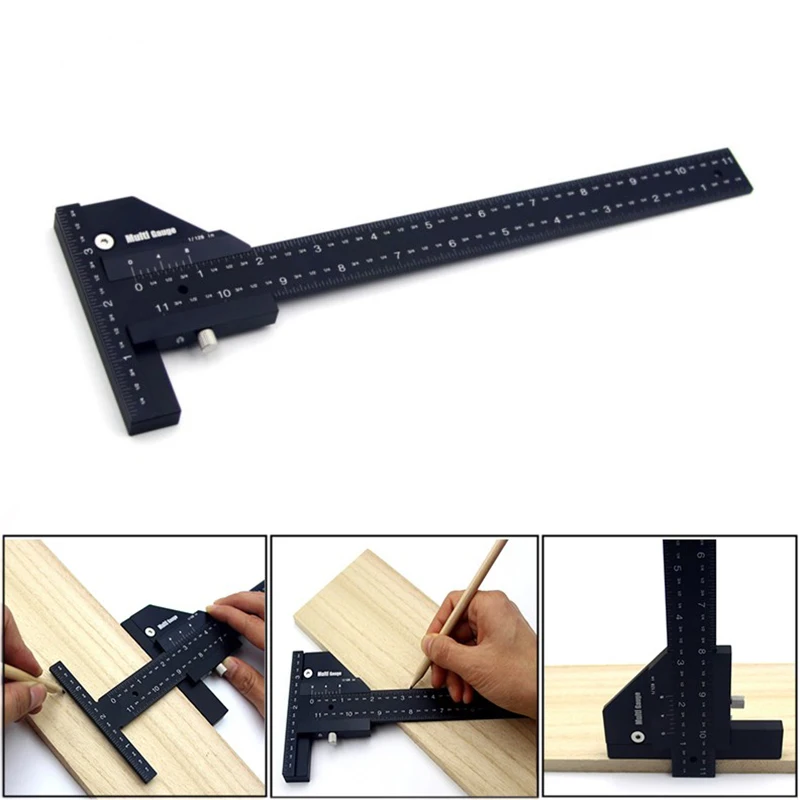 

Gauge Measuring Aluminum T Woodworking tools Scribe ruler Marking Woodworking Scribing inch 300mm Tools alloy Metric