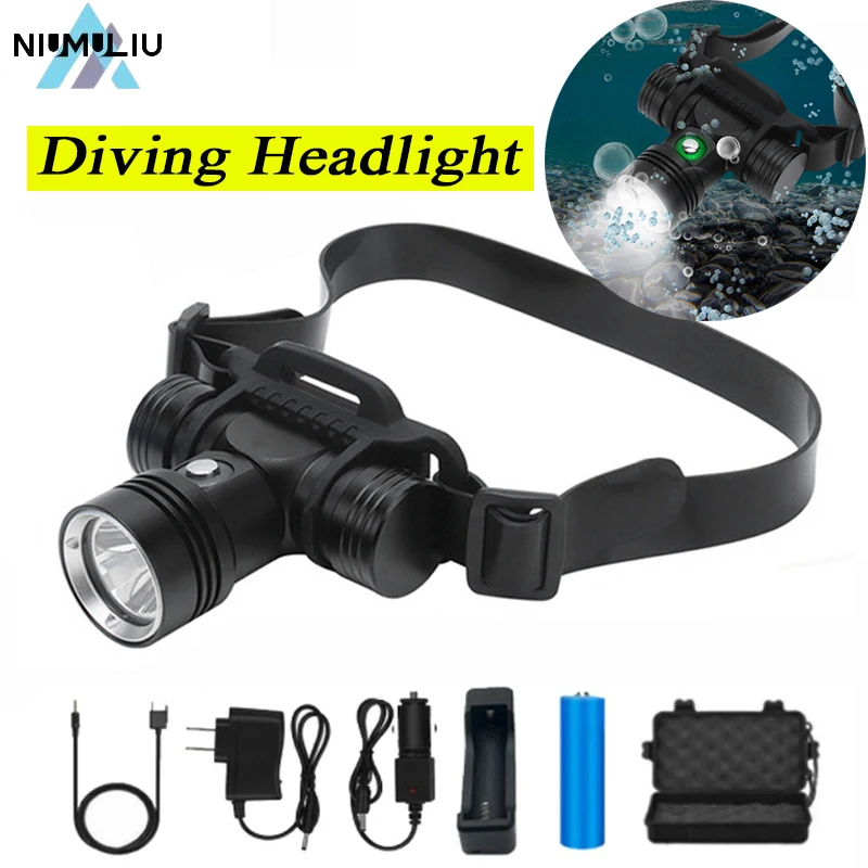 

F2 200M Diving Headlamp Underwater Headlight XM-L2 Led Scuba head Flashlight Torch Waterproof IPX8 18650 Dive Suits Lamp Light