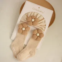 0-12M Infant Accessories Cute Flower Spring Autumn Cotton Newborn Baby Bebe Girl Hat Socks Two Pieces Set 4