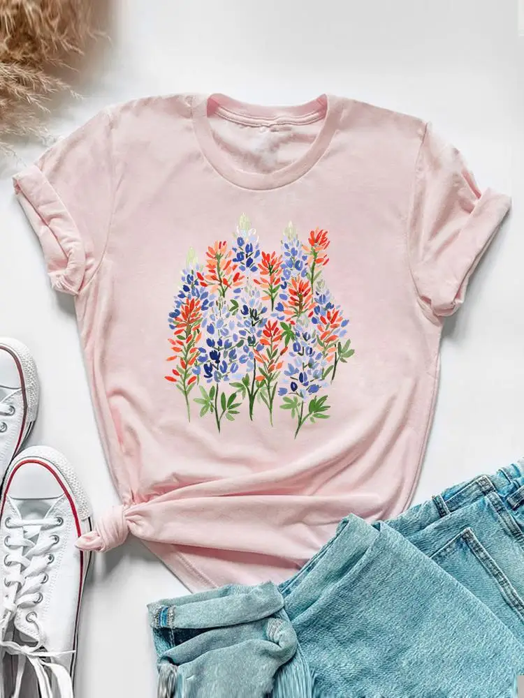 Sweet Watercolor Flower 90s Clothing Short Sleeve Tee Top Summer Graphic T Shirt Women Fashion Casual Female Print T-shirt