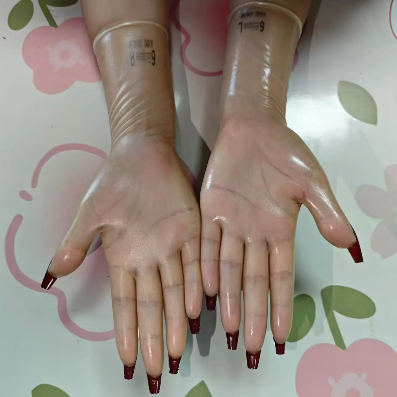 Crossdress Male To Female Oil Shiny Transparent Thin Latex Zentai Long Flat Nails Fetish Sheer Cosplay Kigurumi Gloves