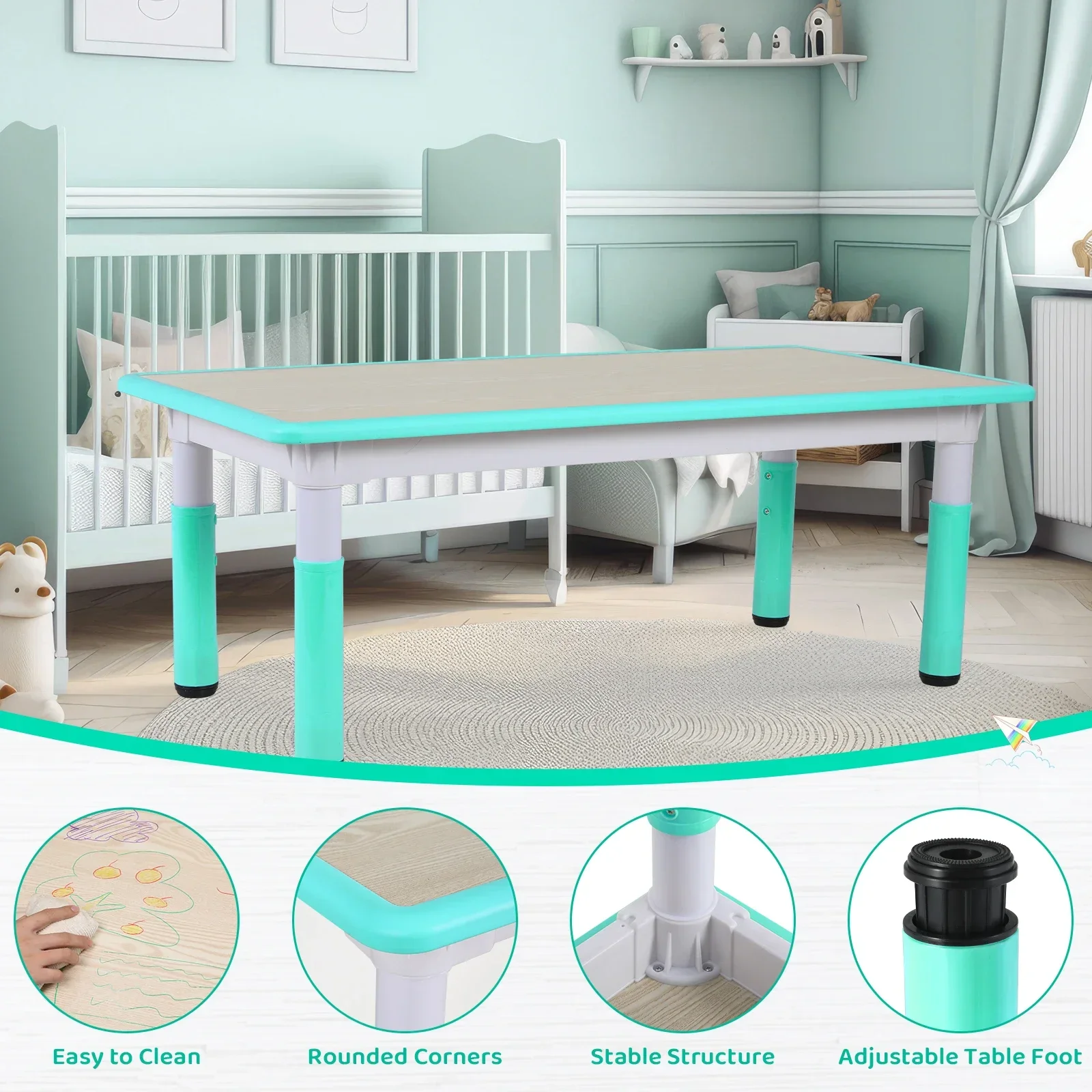 Kids Table and 6 Chairs Set Height Adjustable Toddler Multi-Activity Table Set Study Children's Table and Chair Set 3