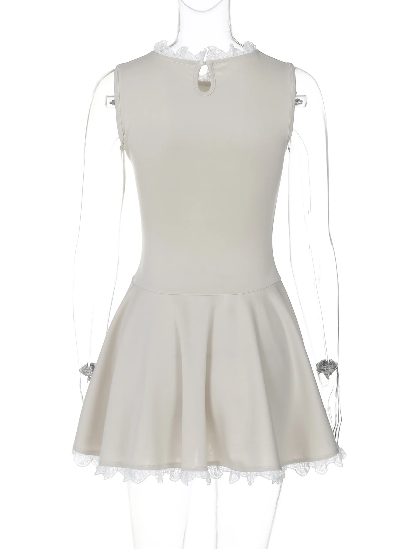 Autumn Lace Patchwork Mini Dress For Women Ruffled Sleeveless Elegant Slim Party Dress Gown Female Luxury High Waist Dress