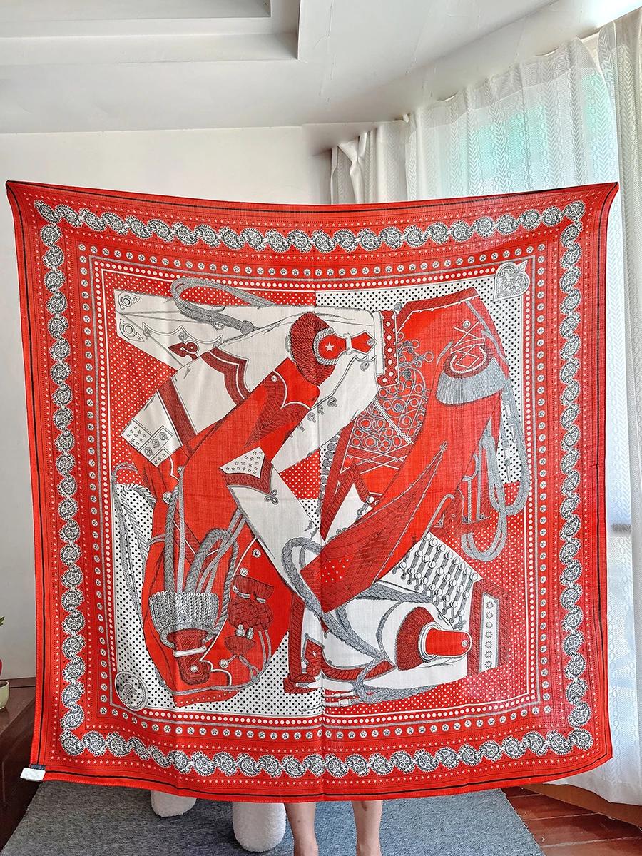 Scarf for winter  Designer silk+Cashmere Shawl 140cm femal 2023 Fashion Pashmina Lady red Zouaves et Dragons Bandana shawl 140