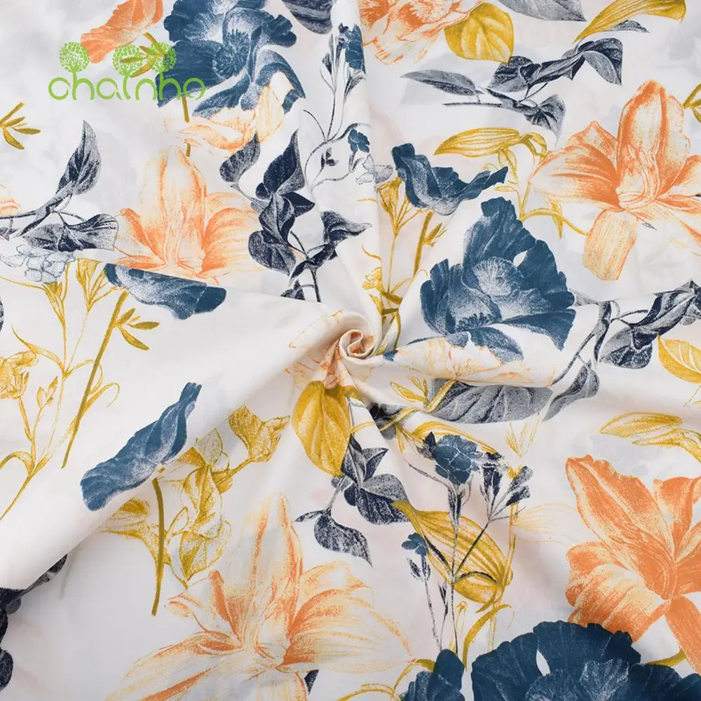 Chainho,Printed Plain Weave Poplin Cotton Fabric,Patchwork Cloth,DIY Quilting Sewing Material,Floral Series,3 Big Sizes,15PC12