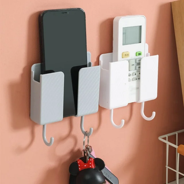Otthoni Távirányító Falra Szerelt Tárolódoboz Mobiltelefon -Tároló Szervező Tartó Állvány Konténer 2 Horgos Kulcsfüggővel