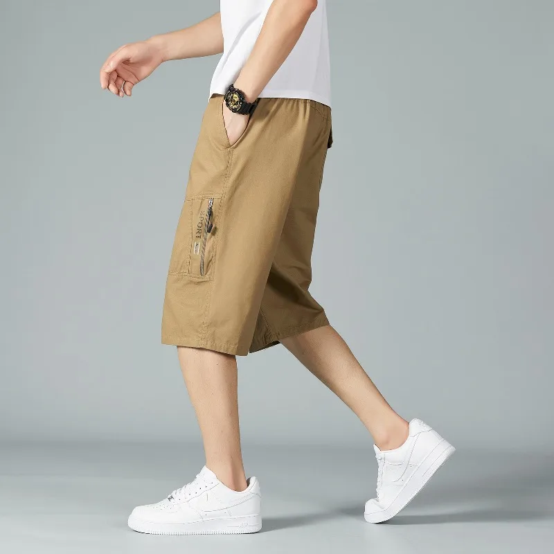 Men's Solid Letters Summer Printed Zipper Pockets Elastic High Waisted Casual Loose Sports Trousers Vintage Office Lady Shorts