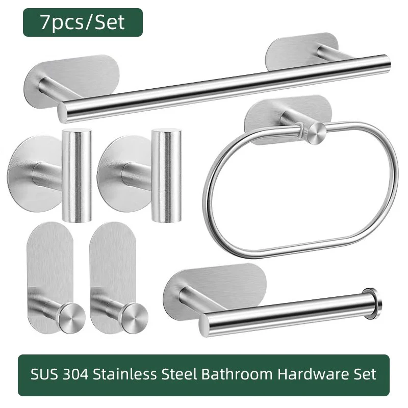 Bathroom Hardware Set Brushed Nickel Towel Bar Ring Toilet Paper Holder Robe Hook 304 Stainless Steel