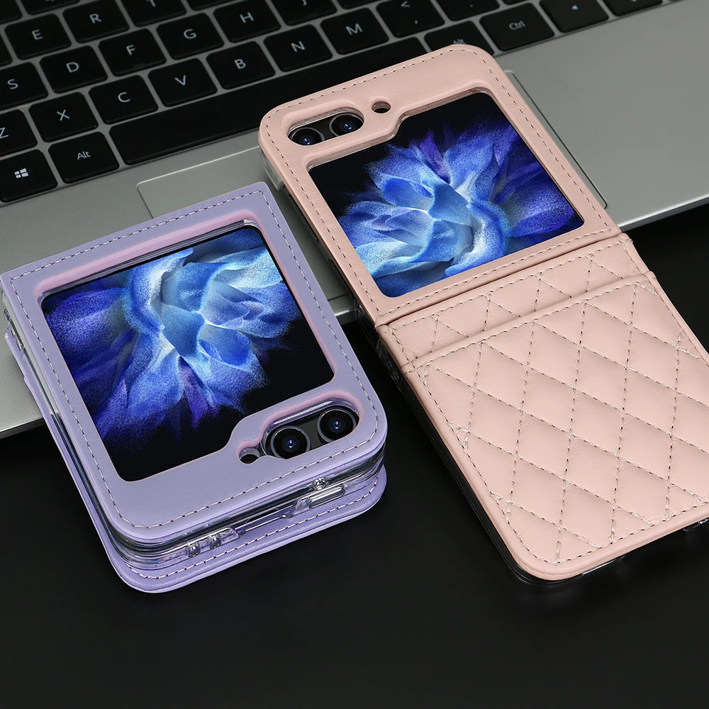 Luxury Vertical Cards Solt Leather Wallet Case for Samsung Galaxy Z Flip 6 5 4 3 5G Flip6 Flip5 Hand Strap Diamond Hinge Cover_voghion.com