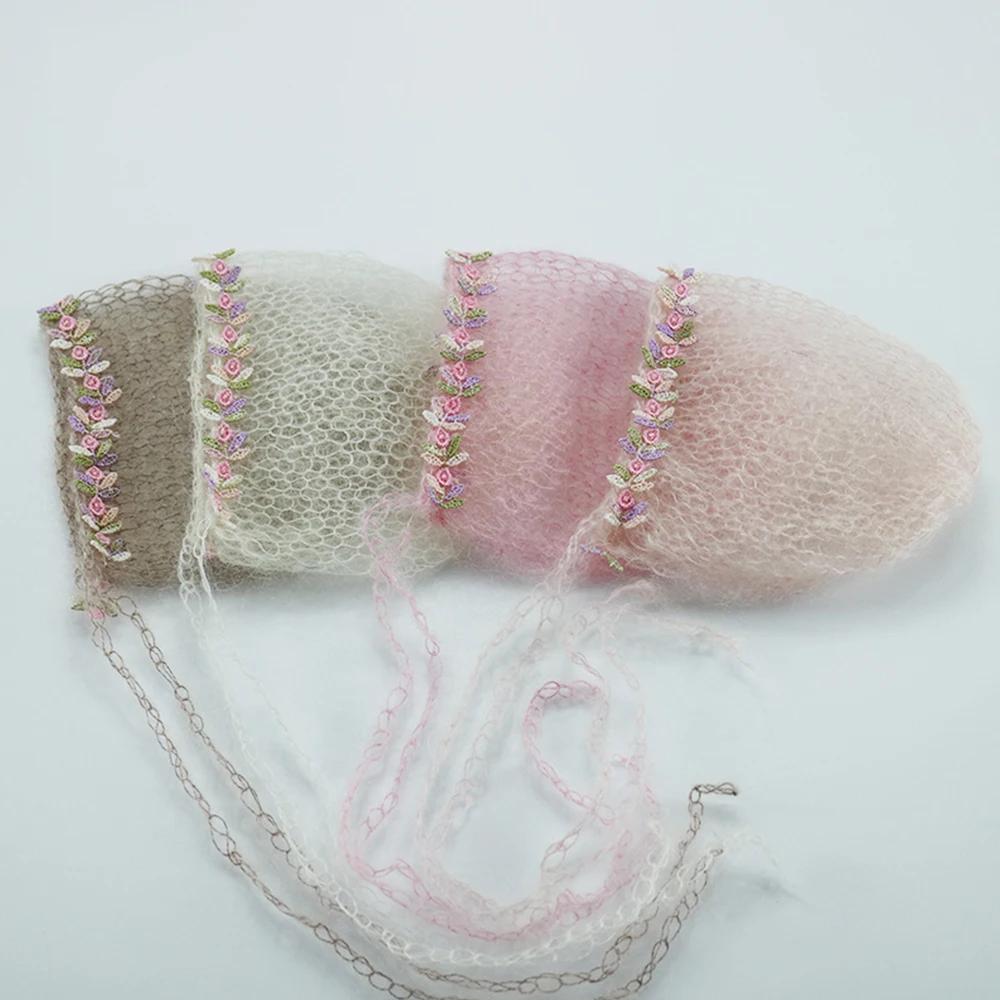 Don&Judy Crochet Mohair Baby Hat Photography Props Boys Girls Floral Newborn Infant Caps Headwear Studio Photo Shoot Accessories