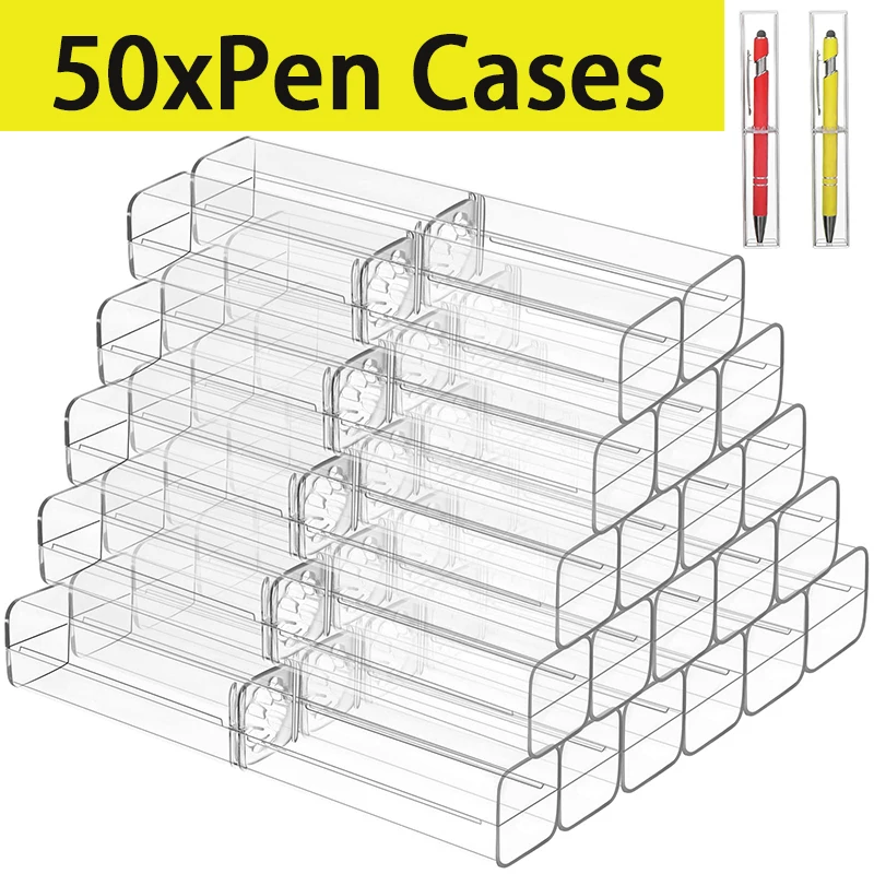 

50Pcs Transparent Pencil Case Fountain Pen Holder Single Pen Presentation Case Fountain Pen Organizer Clear Display Case