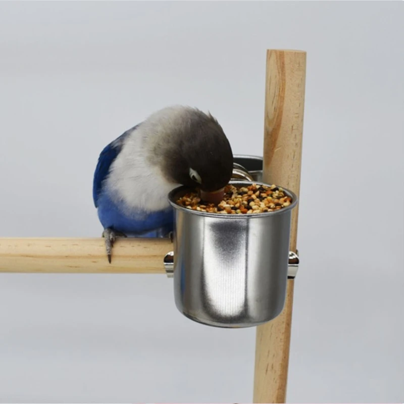 Food Water Feeding Bird Double Cups With Clip Stainless Steel Parrot Cage Stand Bird Drinking Cup for Feeding Food Water bird feeder parrot feeder