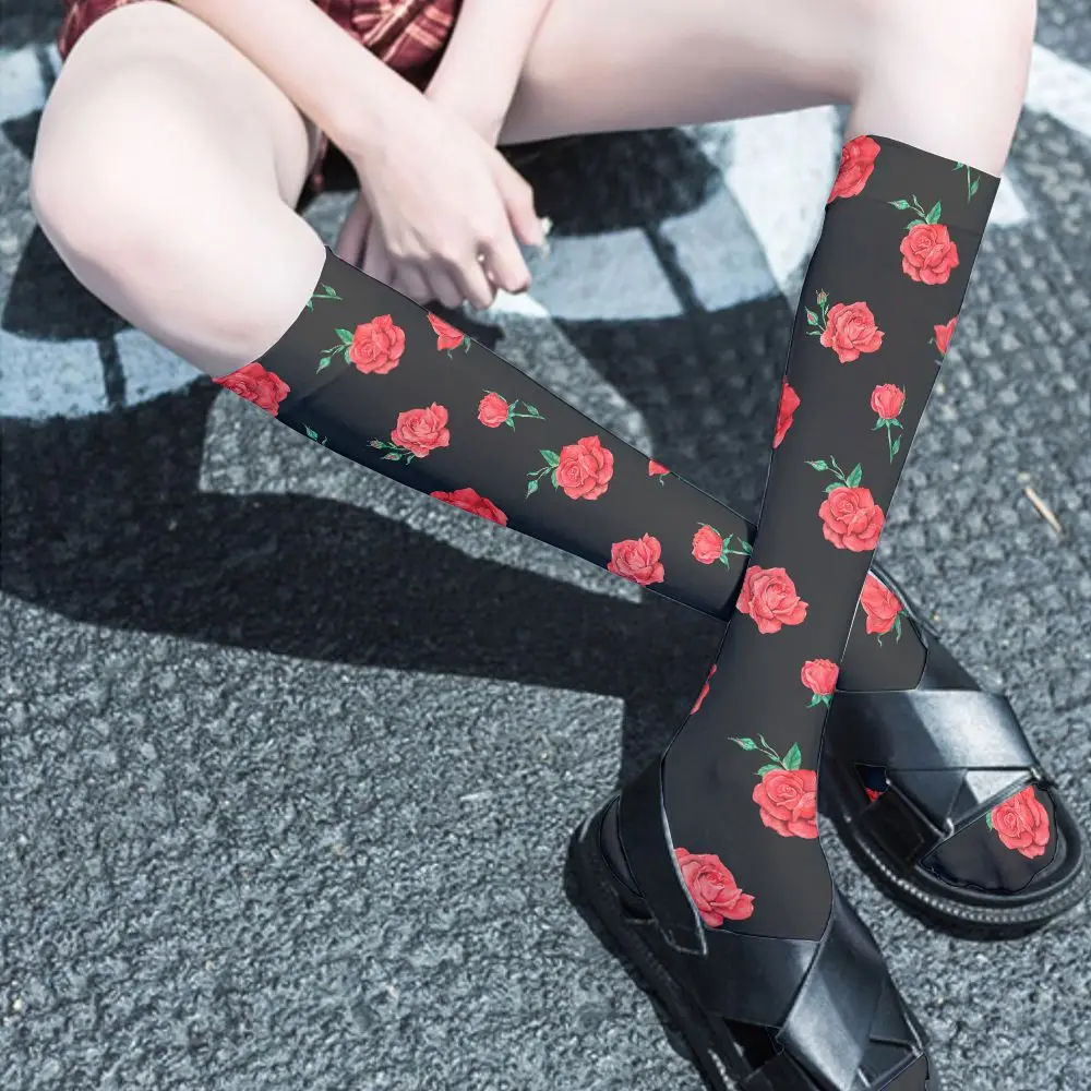 

Female Velvet Summer Thin Stockings 3D Printed Flower Fashion Casual Breathable Comfortable Silk Cool Calf Socks For Women