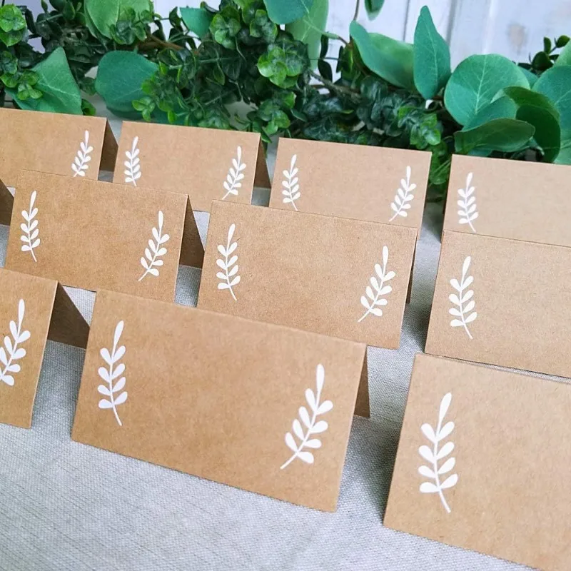 20/50/100pcs Khaki Name Place Card Wedding Seating Number Table Card Birthday Party Sign in Classmate Dinner Greeting Seat