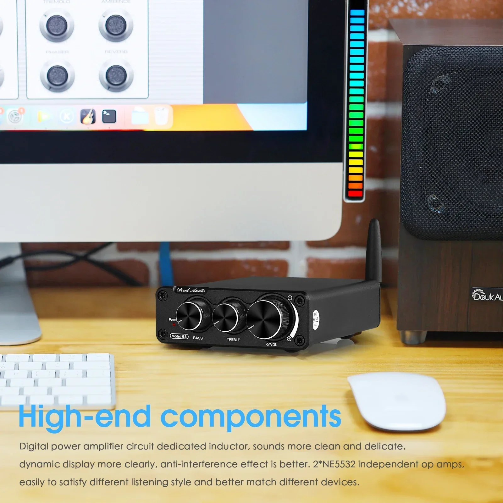 Douk Audio G3 Mini Bluetooth 5.0 TPA3116 Digital Amplifier HiFi 2.0 Channel Stereo Audio Amp With Treble Bass Tone Control