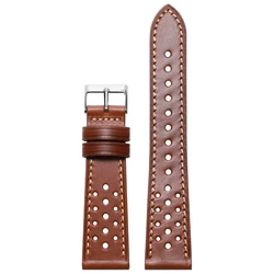 Luxurious Genuine Leather Unisex Watch Strap - Breathable Sport Bracelet Accessory - 22mm (Dark Brown)