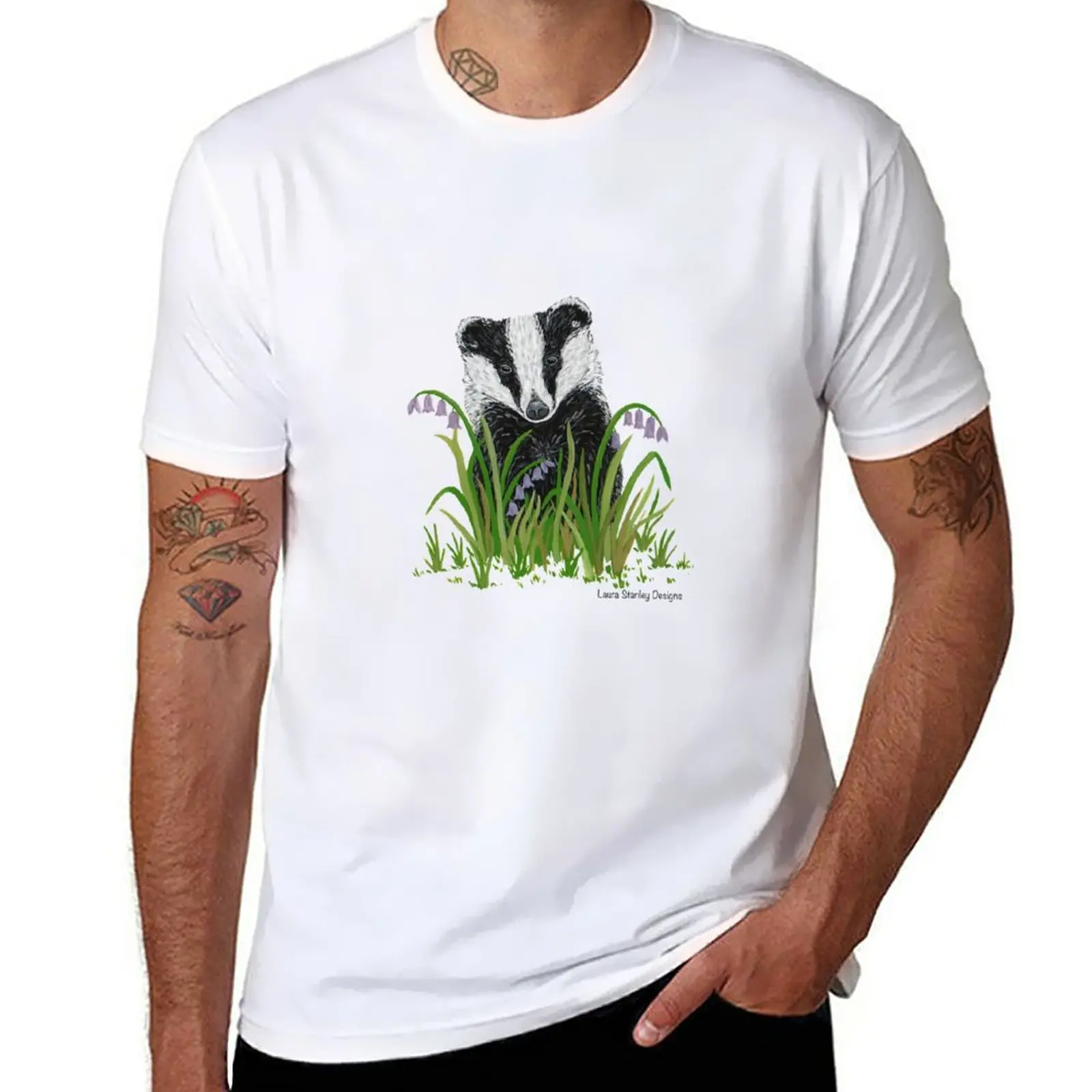 

Badger and Bluebells T-Shirt quick-drying shirts graphic tees for a boy oversized Men's t shirts