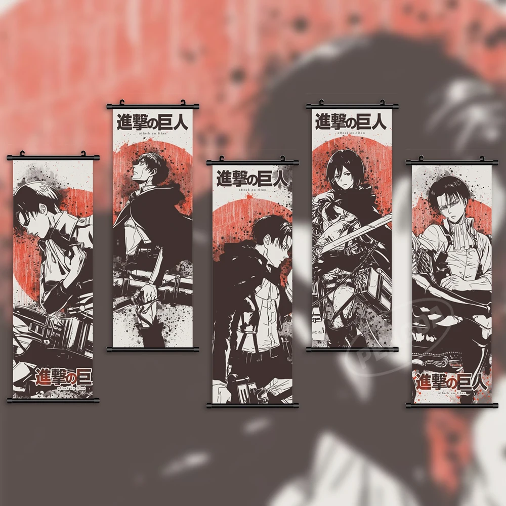 

Home Room Decor Scroll Attack On Titan Prints Levi Ackerman Wall Art Poster Anime Canvas Eren Jaeger Pictures Hanging Painting