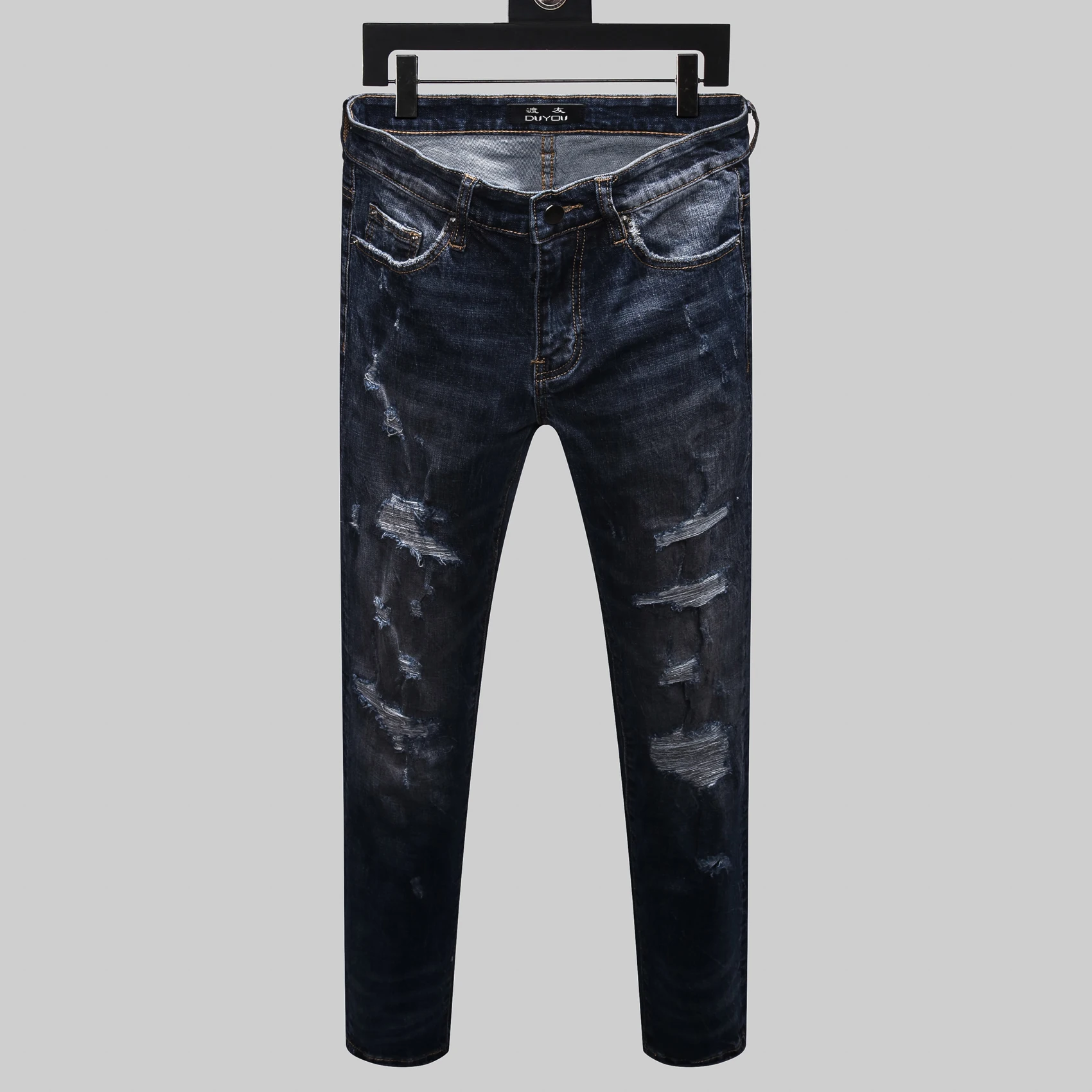 

2022 New Loose Straight Jeans Men Fashion Ripped Hole Streetwear Ankle-length Plus Size Denim Trousers 84204
