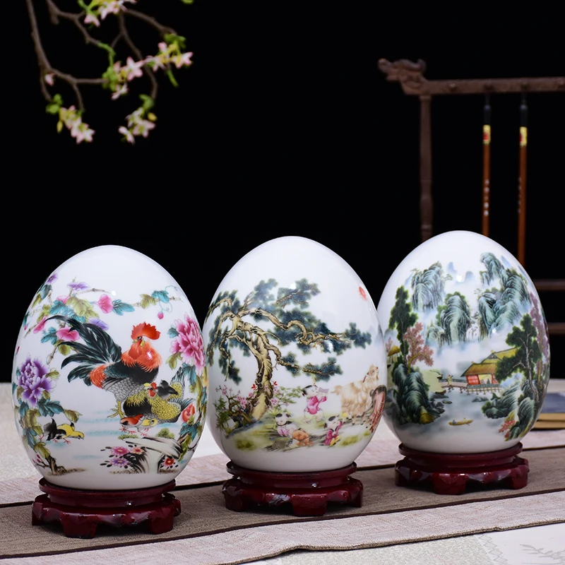 

Chinese Jingdezhen Ceramic Auspicious Blessing Egg Ornaments Home Livingroom Desktop Furnishing Crafts Bookcase Adornments Decor