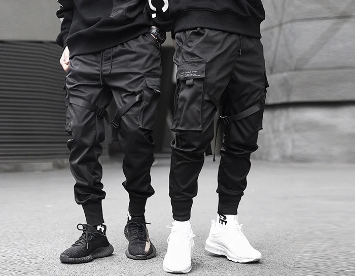 best business casual pants Pants Cargo Men Ribbons Hip Hop Pocket Streetwear Harajuku Techwear Trousers Harem Joggers Sweatpants Black Bottom Clothes big and tall casual pants