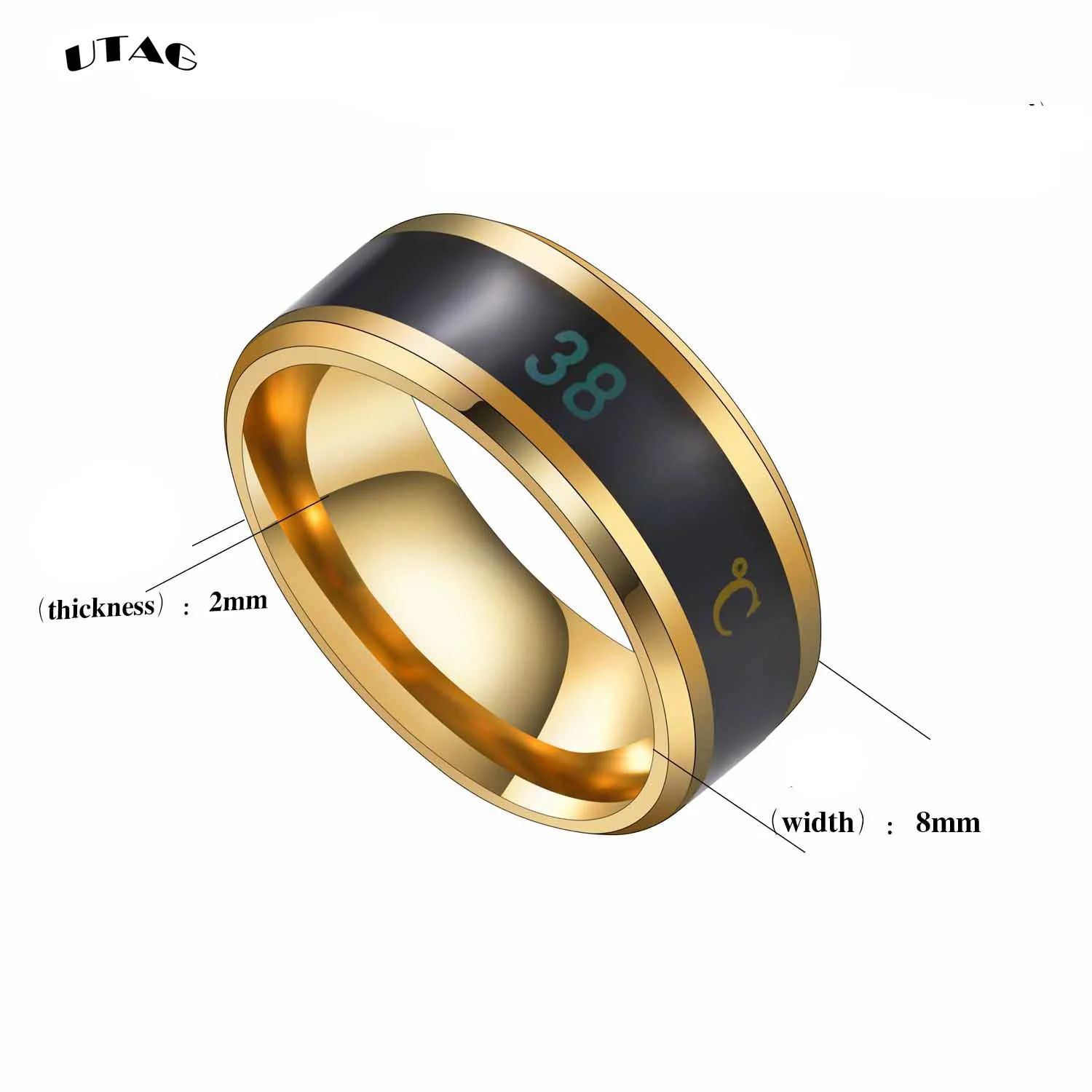 Anello per la temperatura corporea con sensore intelligente UTAG Display alla moda in acciaio inossidabile Anello per test della temperatura in tempo reale - immagine 2