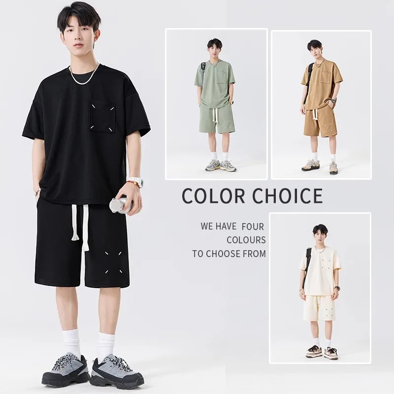 

2024 Summer Thin Sports Set T-shirt Men's Basketball Short Sleeved Shorts Casual Two Piece Sets Tracksuit