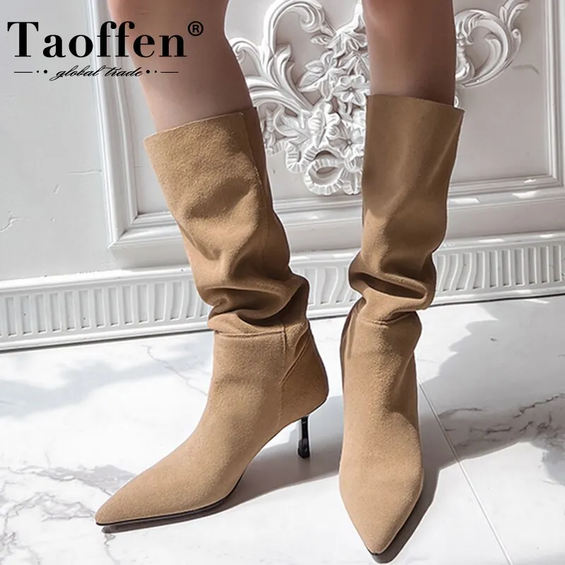 Taoffen Vrouwen Knie Hoge Laarzen Nieuwe Echte Leer Dunne Hak Winter Dames  Schoenen Mode Sexy Lange Laarzen Vrouw Schoenen Maat 34 40| | - AliExpress