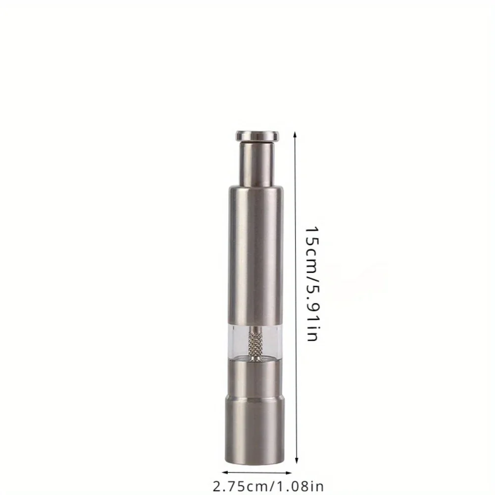 Salt Pepper Grinders With Push Button Tops Stainless Steel Base And Rod One Handed Salt And Pepper Mill Kitchen Cooking Gadgets