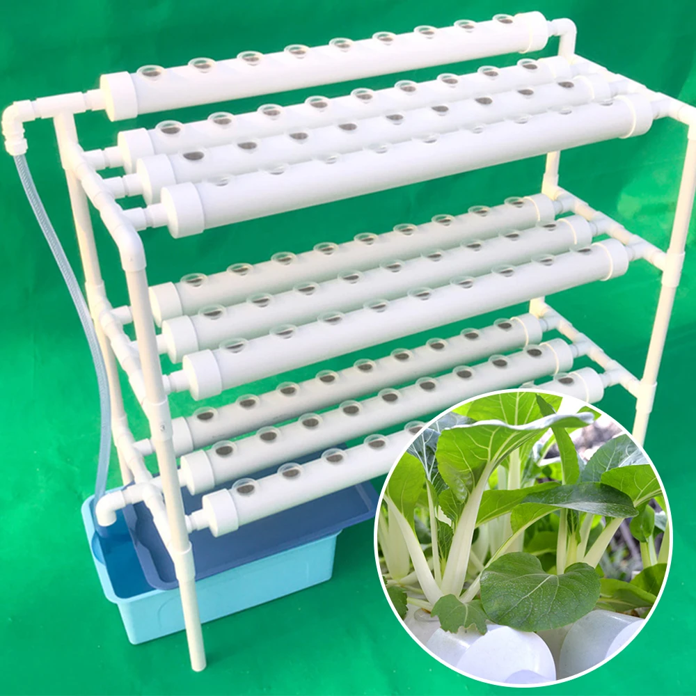 LOYALHEARTDY 3 Layers Hydroponic Grow Kit 90 Plant Sites and Sponge Plant Vegetable Tool White Pvc-U Planting Site Rack