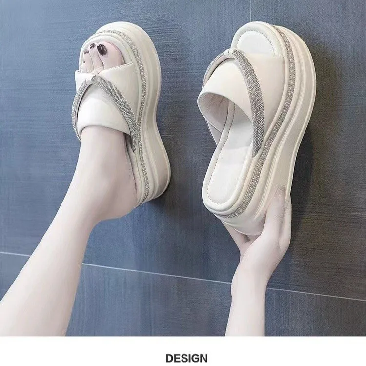 

Shoes Slippers Casual Platform Slides Jelly Flip Flops Low Slipers Women Luxury Glitter Summer 2024 Hoof Heels Rome Fabric Fashi