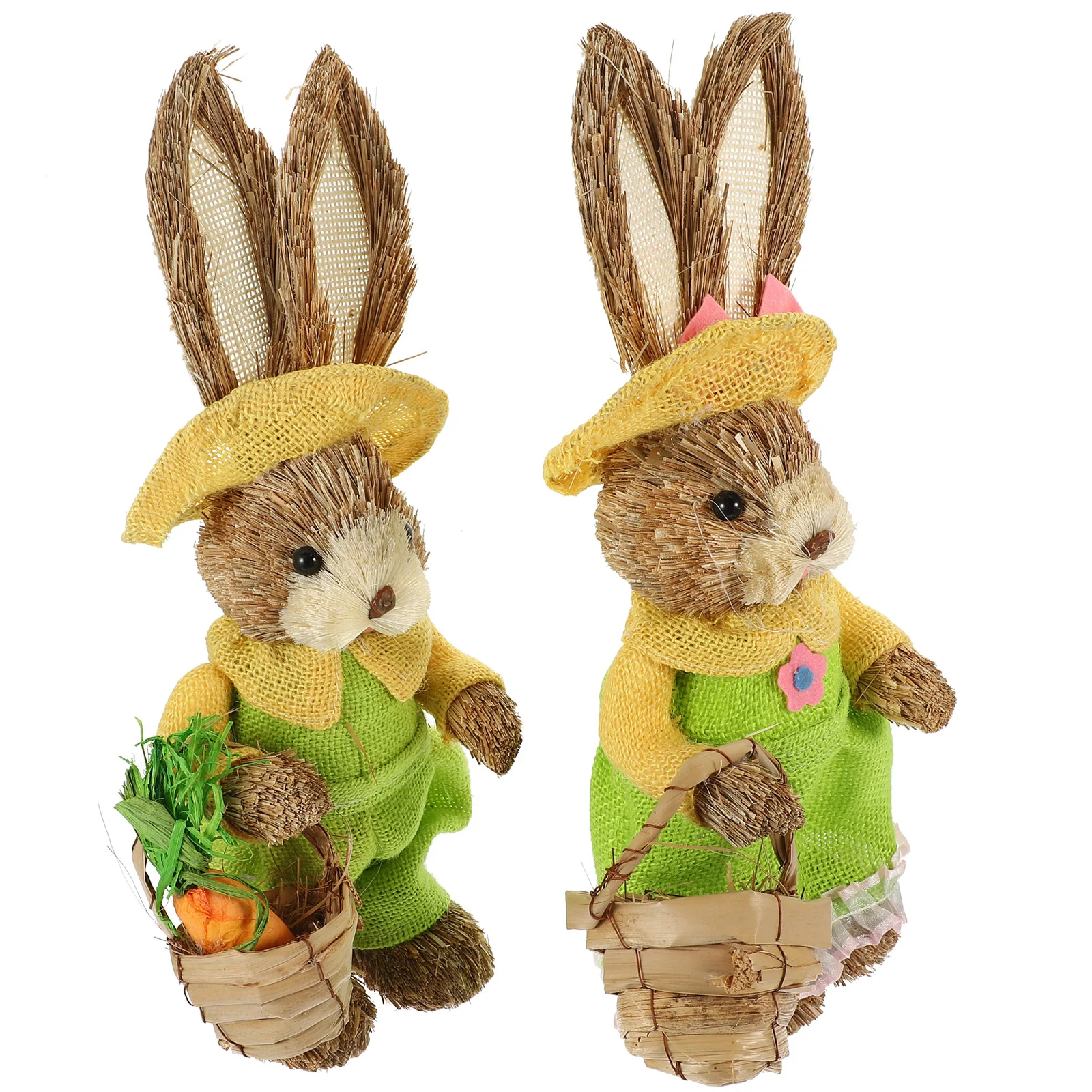 

35cm Easter Straw Standing Rabbits Hand Woven Bunny Statues Ornament Festival Party Garden Decoration