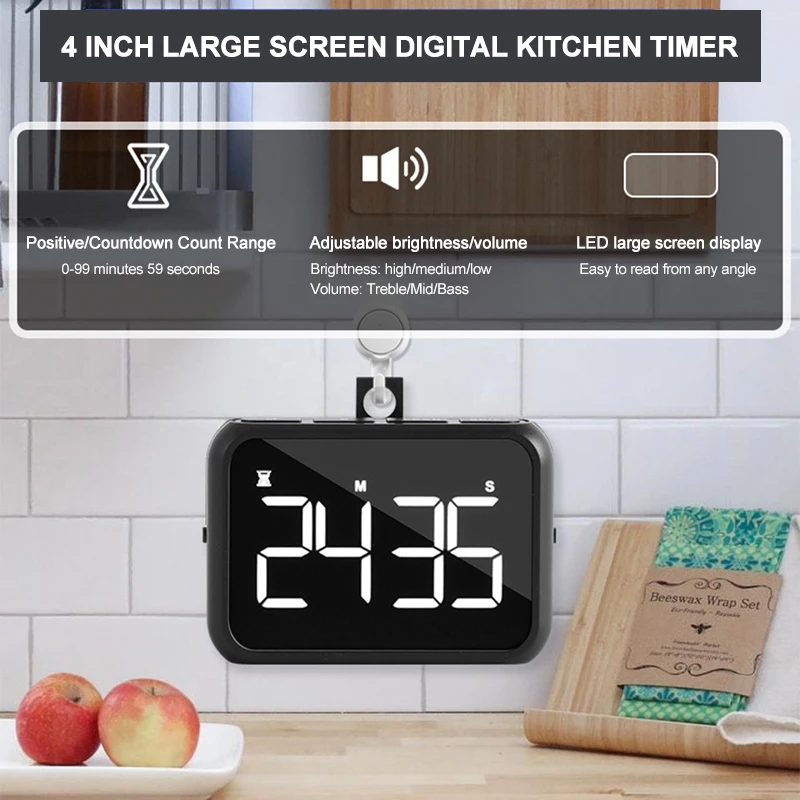 Digital Kitchen Timer/Clock, Alarm Cooking Positive Count Down with  Magnetic